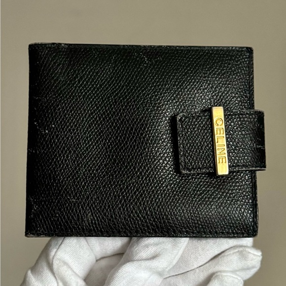 Celine Black Bifold With Gold Clasp Red Interior Wallet - Picture 1 of 11